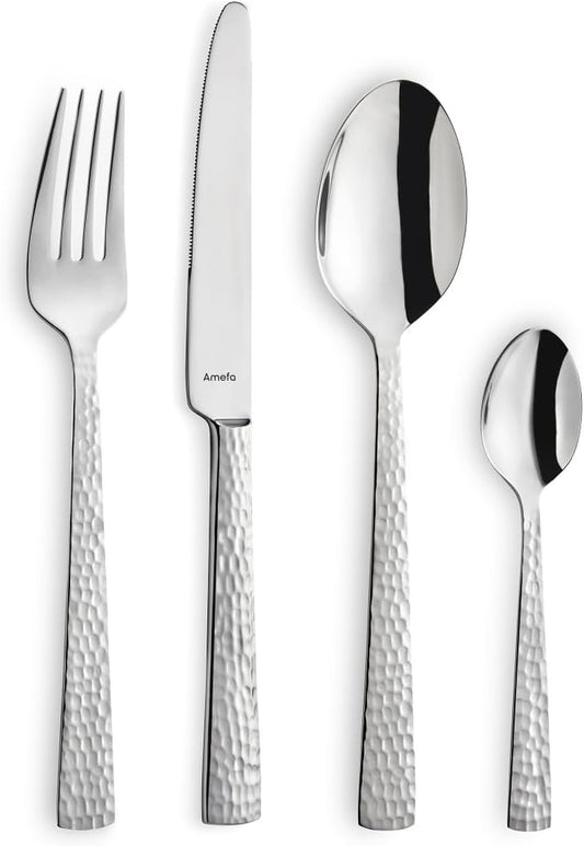 Amefa Besteck Set Felicity, 24-Teiliges Essbesteck Set, Besteckset Für 6 Personen, 18/0 Edelstahl, 13/0 Klingenstahl, Gehämmerter Griff, Mit Messer, Gabel, Löffel & Kaffeelöffel