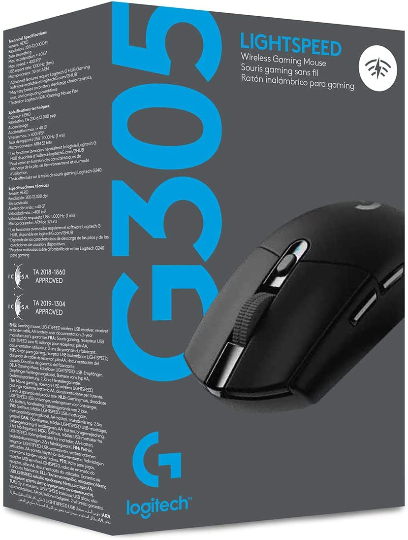 Logitech G305 LIGHTSPEED Kabellose Gaming-Maus Mit HERO 12K DPI Sensor, Wireless Verbindung, 6 Programmierbare Tasten, 250 Stunden Akkulaufzeit, Leichtgewicht, Pc/Mac - Schwarz