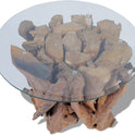 Couchtisch Kaffeetisch Coffeetisch Mit Tischfuss Aus Massives Teak-Treibholz Ideal Als Beistelltisch Glas Tischplatte Durchmesser 60Cm