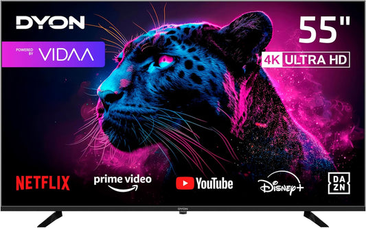 DYON Movie Smart 55 VX-2-55 Zoll (139 Cm) 4K UHD Smart TV Mit Triple Tuner (DVB-C/-S2/-T2), App Store, Prime Video, Netflix, Youtube, DAZN, Disney+, Waipu.Tv, Hotelmodus