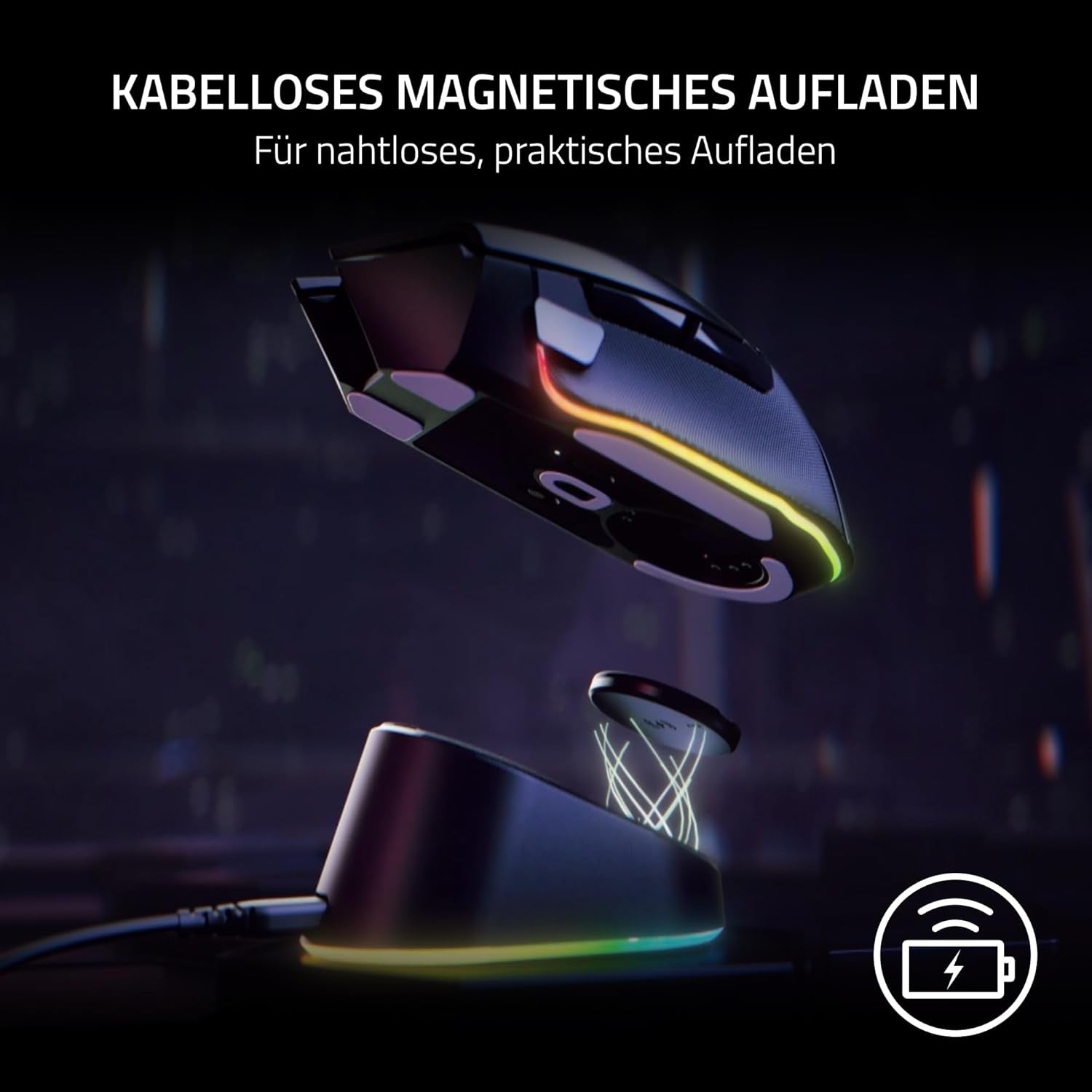Razer Mouse Dock Pro & Charging Puck - Magnetische Drahtlose Ladestation & Akku (Hyperspeed 4K Hz, 8 RGB Chroma Beleuchtung & Modul Für Kompatible Razer Mäuse) Schwarz
