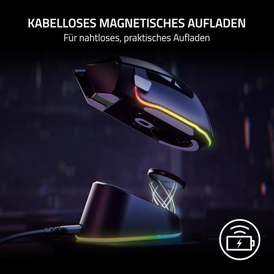 Razer Mouse Dock Pro & Charging Puck - Magnetische Drahtlose Ladestation & Akku (Hyperspeed 4K Hz, 8 RGB Chroma Beleuchtung & Modul Für Kompatible Razer Mäuse) Schwarz