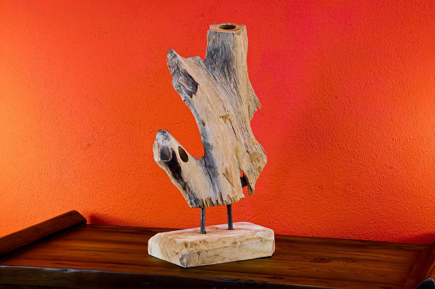 Kinaree Wurzelholz Flaschenständer M/XL/XXL - Wein Flaschenhalter Aus Teak Holz - Rustikale Dekoration in Modernem Design (M)