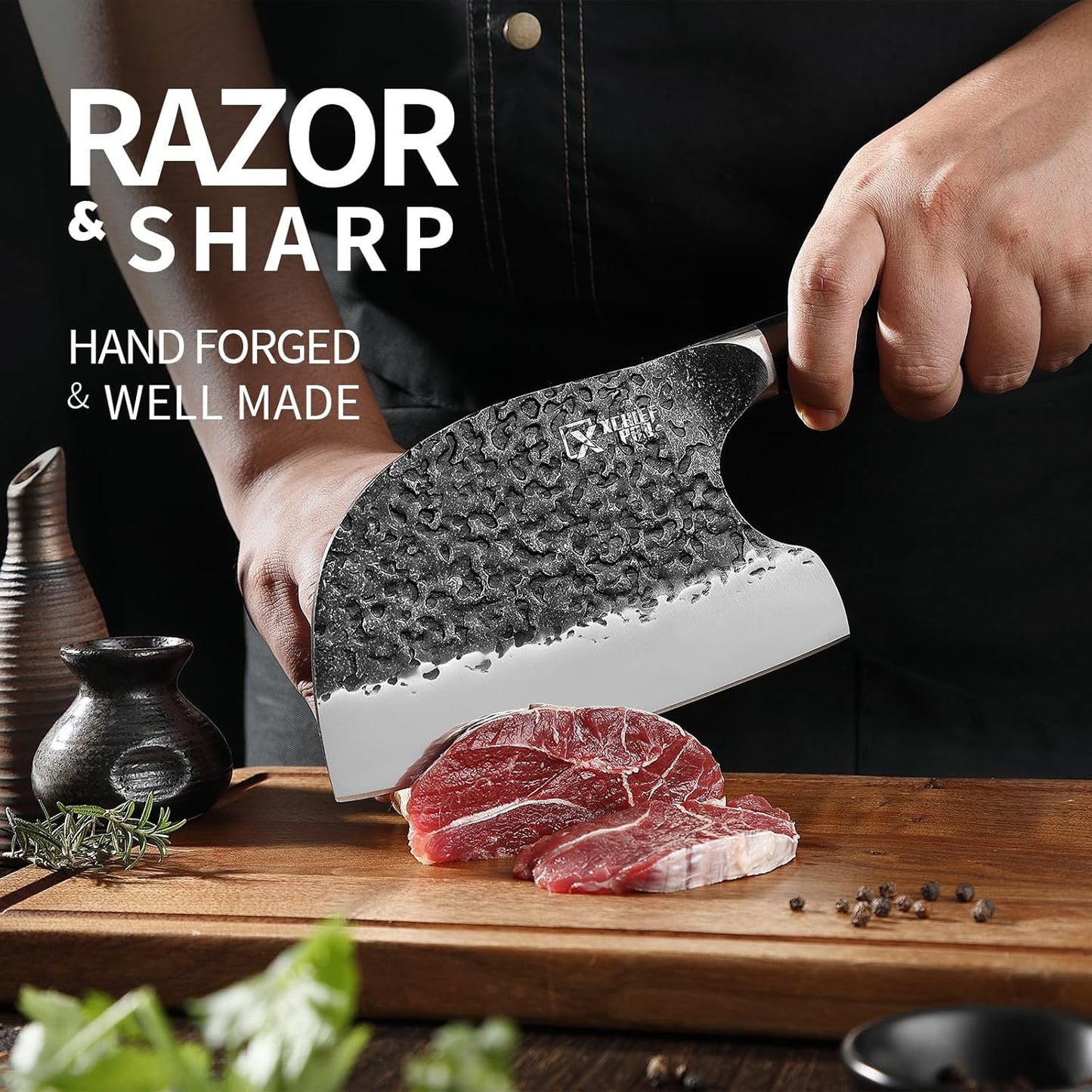 Küchenmesser-Set, Handgeschmiedete Fleisch-Bonier-, Schnitz- Und Hackmesser, Hochkohlenstoffstahl Japan Nakiri Santoku Messer-Set Mit Zubehör Für Die Küche, BBQ Und Camping Mit Tragetasche