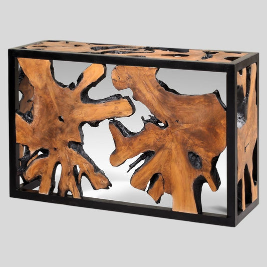 Design Teak Konsole Duncan 120Cm Natural Schwarzes Metall Konsolentisch Massiv Wurzelholz