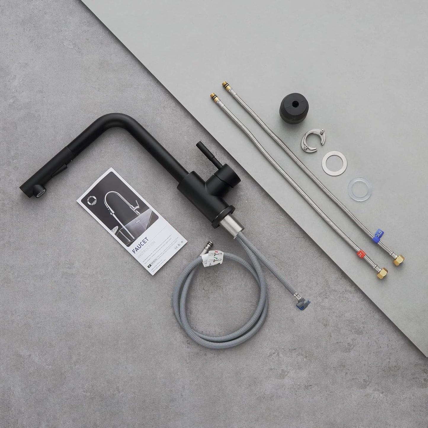 CECIPA Hochdruck Wasserhahn Küche Schwarz, Küchenarmatur Ausziehbar, Spültischarmatur Mit Brause Zwei Wasserstrahlarten, Armatur Küche 360° Schwenkbar, Mischbatterie Küche Edelstahl, X203B