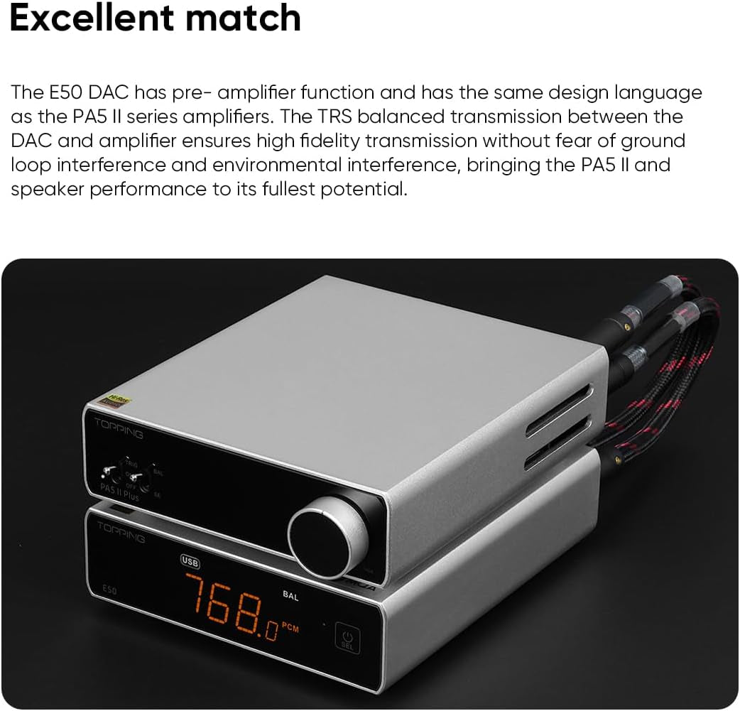 Topping PA5 II Hifi-Leistungsverstärker 100W X 100W Full Balanced Amplifiers TRS/RCA Input Desktop Home Audio Class D Amp (Schwarz)