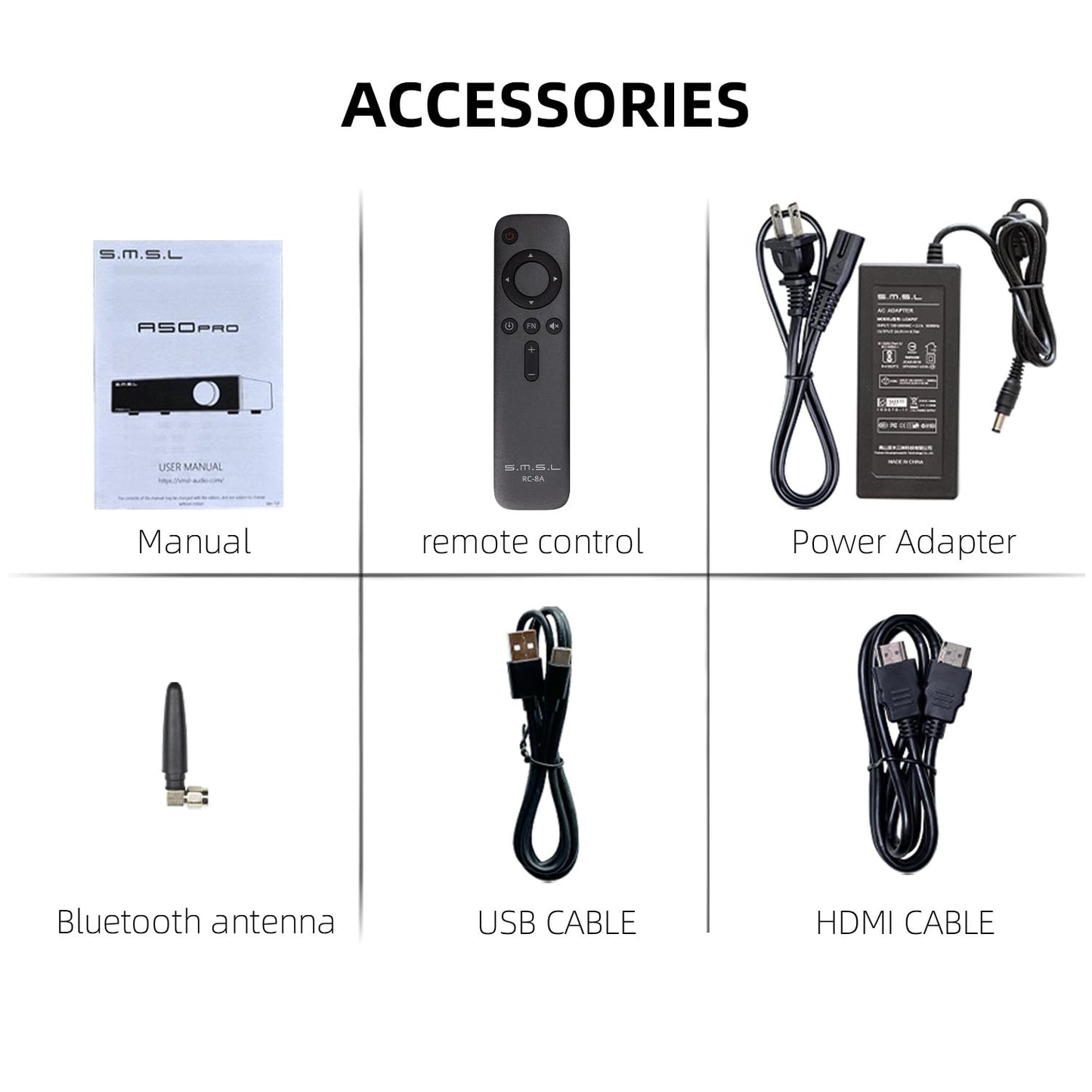 S.M.S.L A50 PRO Hifi-Leistungsverstärker, Hoch-/Tiefpassfilter 2.1-Kanal, Infineon'S MA12070P Chip, Bluetooth 5.0/USB/HDMI/AUX Eingang Passiver Subwoofer Mit Regelbarer Lautstärke (A50 PRO)