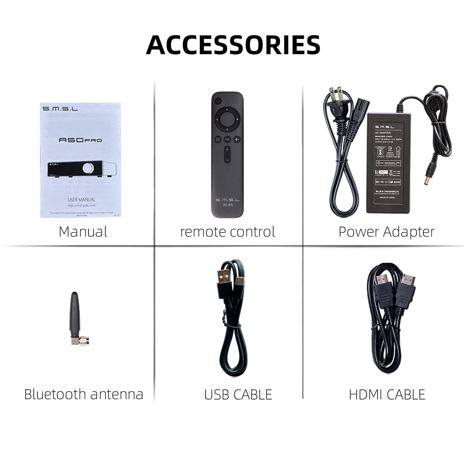 S.M.S.L A50 PRO Hifi-Leistungsverstärker, Hoch-/Tiefpassfilter 2.1-Kanal, Infineon'S MA12070P Chip, Bluetooth 5.0/USB/HDMI/AUX Eingang Passiver Subwoofer Mit Regelbarer Lautstärke (A50 PRO)