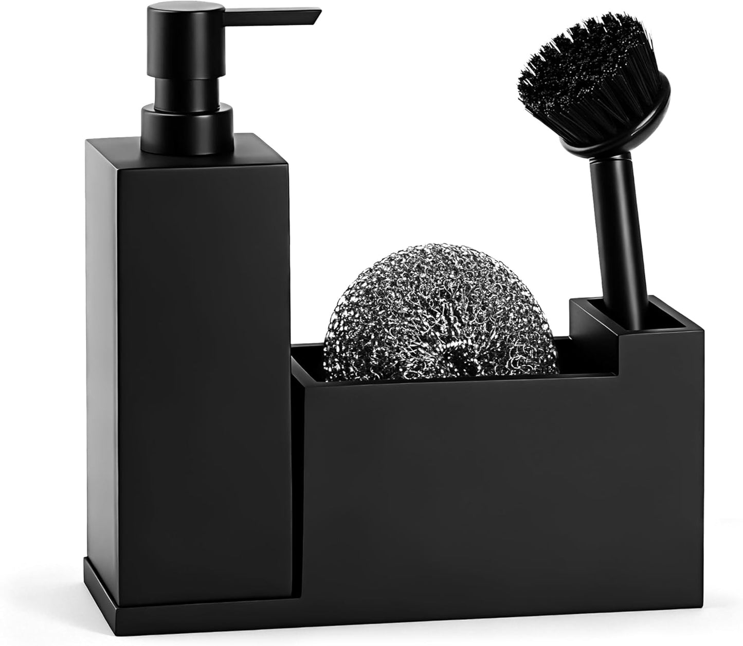 Küchen Organizer Spüle – Spülbecken Organizer Aus Matt-Schwarzem Kunststein – Schmal Und Elegant - Zubehör Für Stilvolle Küchen - Inkl. Seifenspender Und Metallschwamm