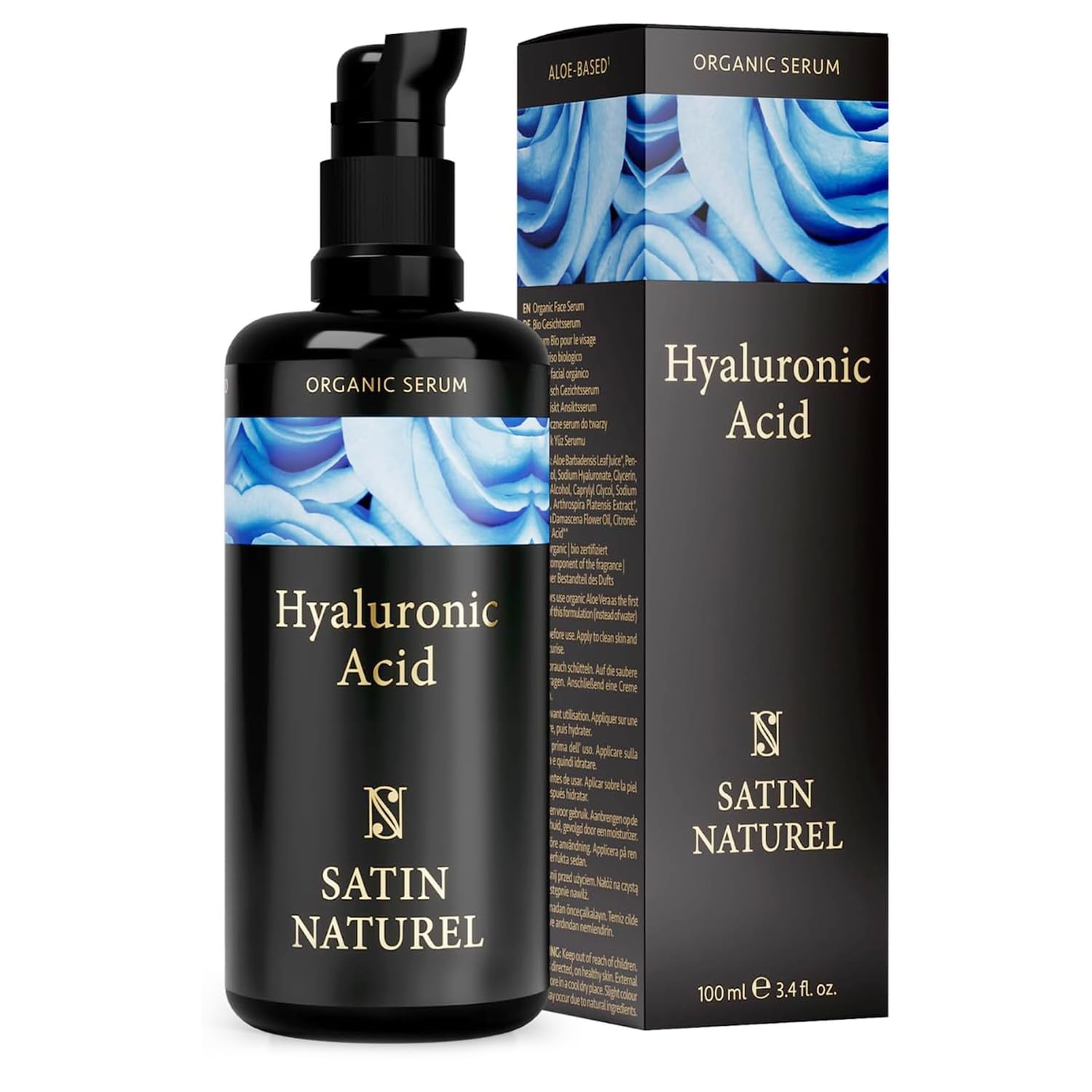 Satin Naturel Hyaluron Serum Hochdosiert 100Ml – Bio Hyaluronsäure Serum Gesicht – Anti-Aging Feuchtigkeitsserum – Vegan – 24H Feuchtigkeit – Gesichtspflege Für Frauen Und Männer