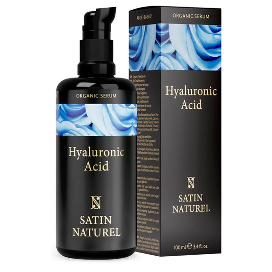 Satin Naturel Hyaluron Serum Hochdosiert 100Ml – Bio Hyaluronsäure Serum Gesicht – Anti-Aging Feuchtigkeitsserum – Vegan – 24H Feuchtigkeit – Gesichtspflege Für Frauen Und Männer