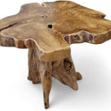 Kinaree Massivholz Couchtisch ALOR Setar - Ø 65-70Cm - Holz Beistelltisch Aus Massivem Teak in Rustikaler Optik, Mit Tischplatte Aus Wurzelholz Baumscheibe (50 X 65-70Cm)