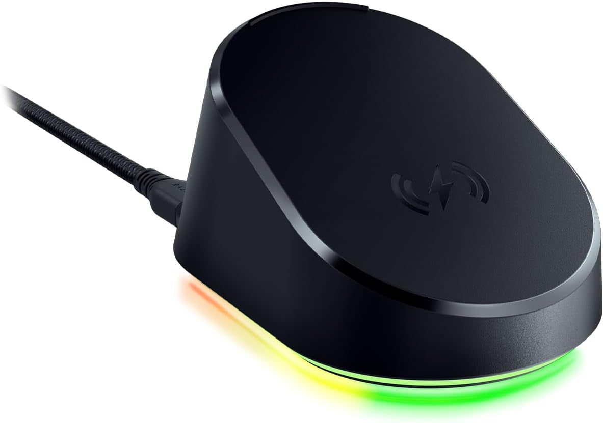 Razer Mouse Dock Pro & Charging Puck - Magnetische Drahtlose Ladestation & Akku (Hyperspeed 4K Hz, 8 RGB Chroma Beleuchtung & Modul Für Kompatible Razer Mäuse) Schwarz