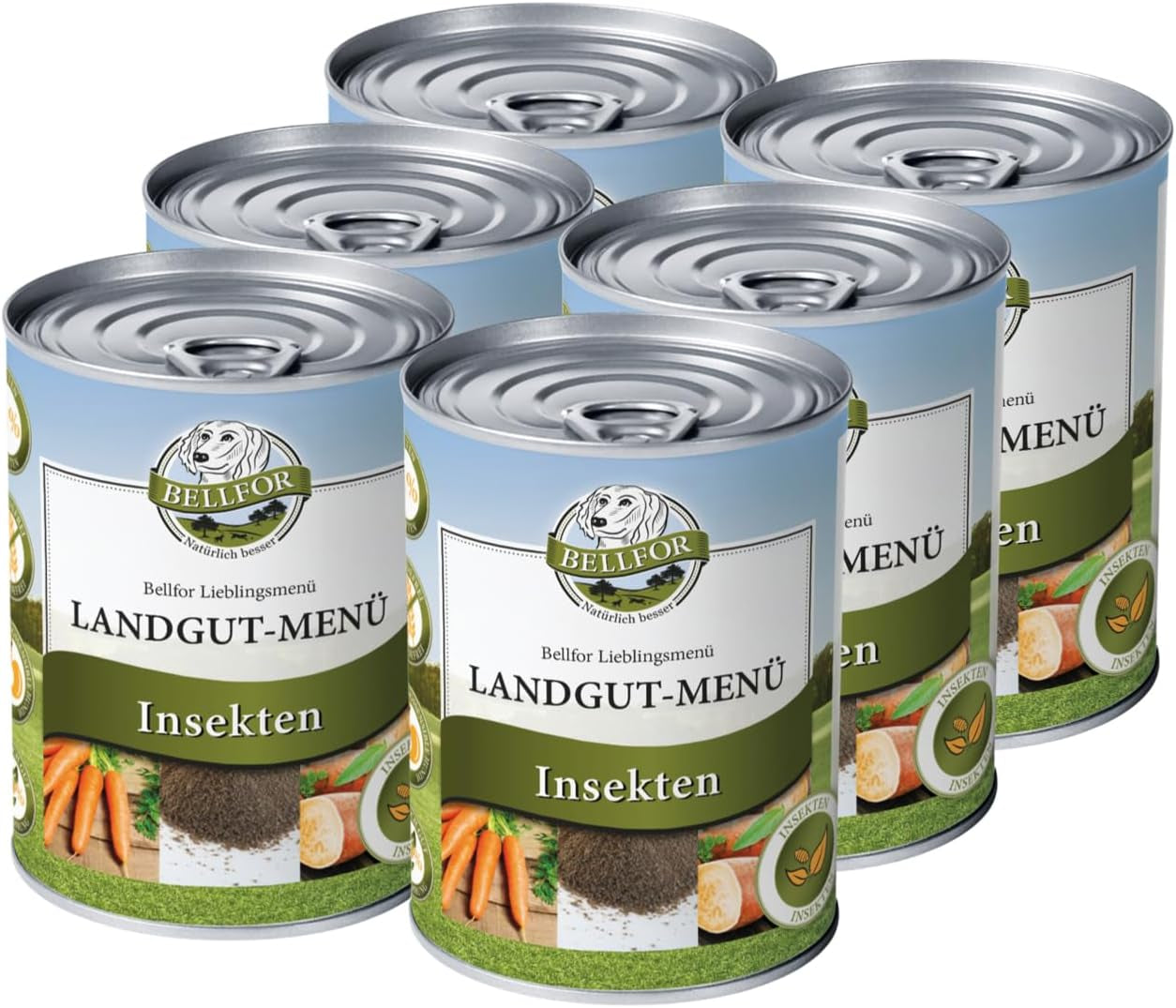 Bellfor Landgut-Menü Hochwertiges Getreidefreies Hypoallergenes Nass-Hundefutter Mit Insekten, 6 X 800 G - Diätfutter Mit Hoher Verdaulichkeit Ohne Tierische Nebenerzeugnisse