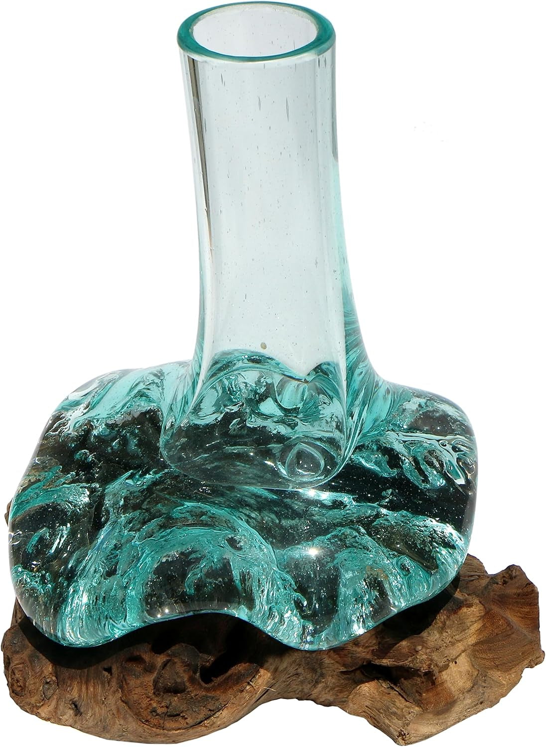 Deko Glasvase 20 Cm Aus Wurzelholz – Handarbeit Aus Bali – Einzigartige Vase Aus Teakholz Und Glas – Geschenkidee Zu Geburtstag Oder Weihnachten – Natürliches Unikat Für Wohnung & Büro Vase S