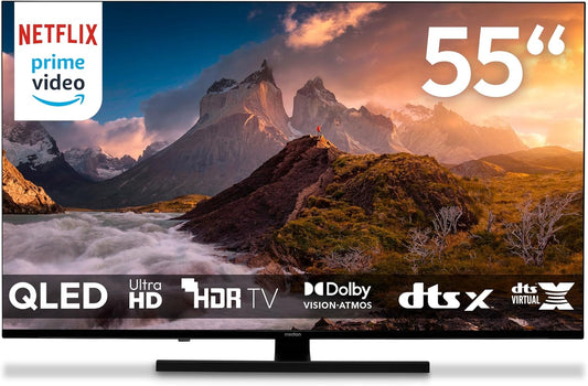 MEDION 138,8 Cm (55 Zoll) QLED Fernseher (Smart TV, 4K, Dolby Vision HDR, Prime Video, Disney+, Dolby Atmos, DTS X, Kompatibel Mit Google TV, PVR, Bluetooth, MD 855700)