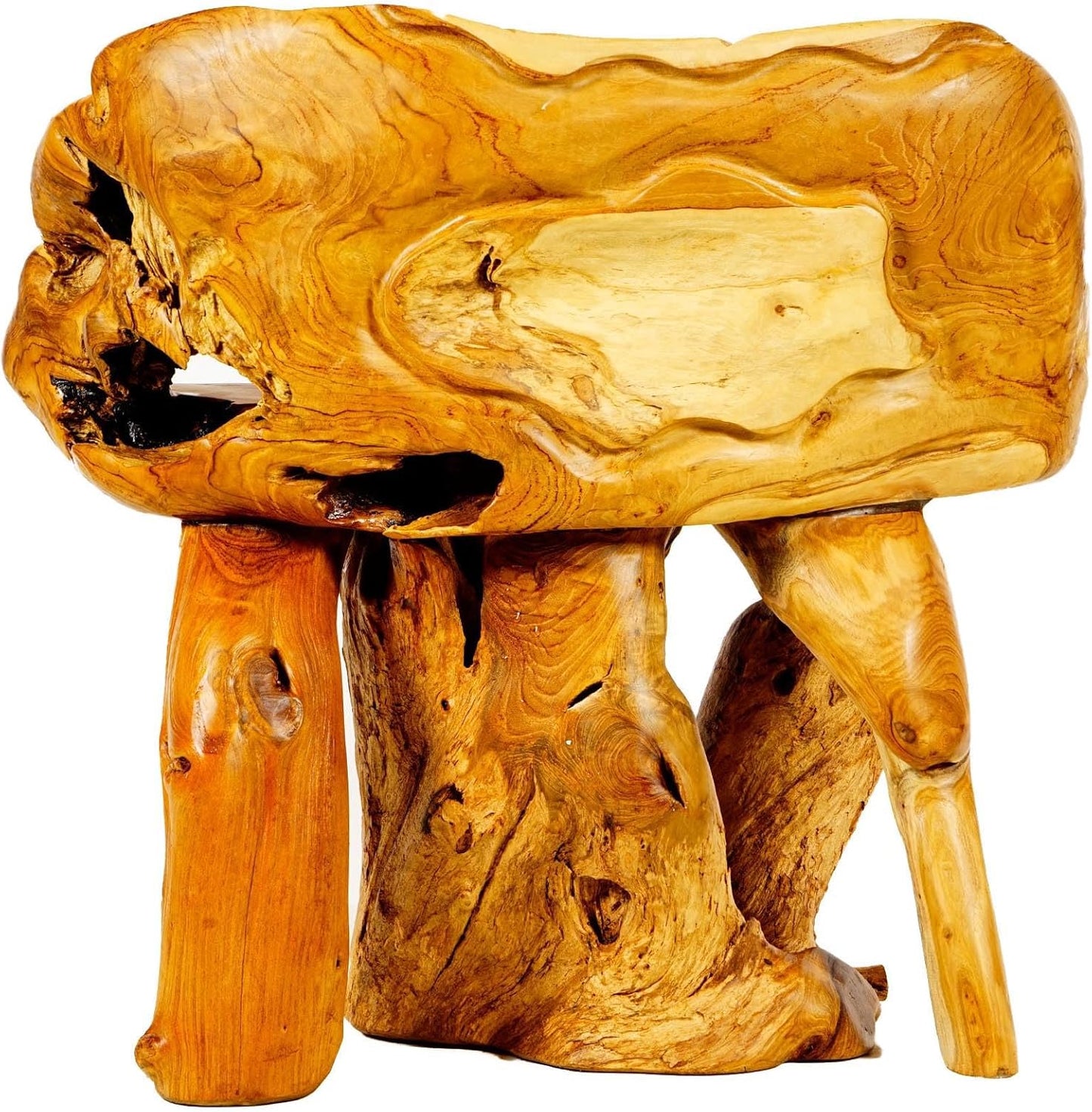 Windalf Massiver Gartenstuhl Mit Drachen NACHTSCHATTEN 80 Cm Holz-Hocker Handarbeit Wurzelholz