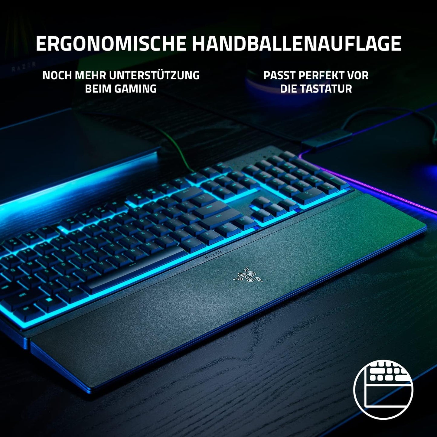 Razer Ornata V3 X - Flache Membran-Tastatur Mit Chroma RGB (Lautlose Membran-Switches, Ergonomische Handballenauflage, Tastenkappen Anti-Uv-Beschichtung) QWERTZ De-Layout | Schwarz