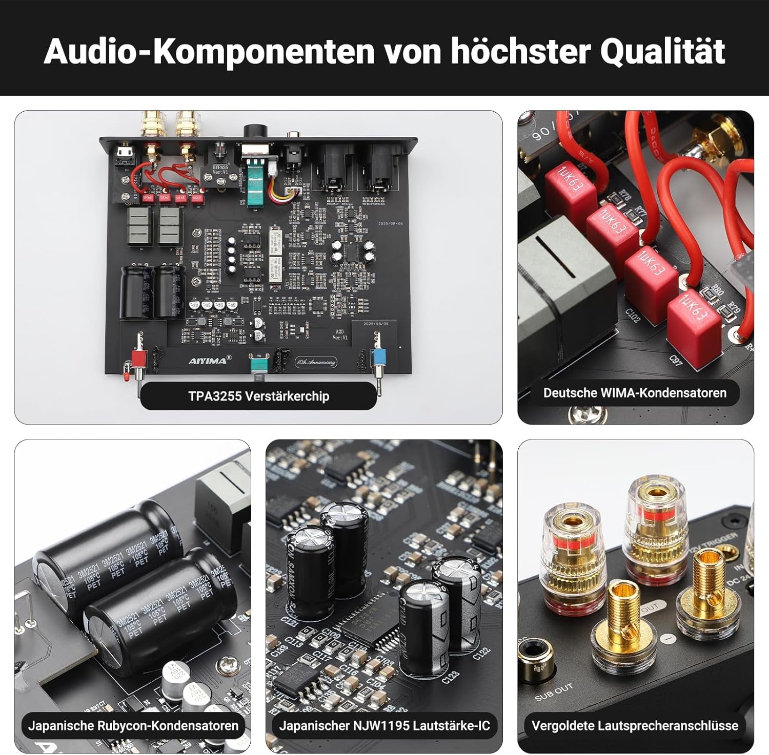 AIYIMA A20 Symmetrischer Stereoverstärker Mit Hpf-Einstellung Home Hifi 2.0/2.1 TPA3255 Desktop-Verstärker Der Klasse D PFFB Mit Cinch-/Xlr-Eingang Und 12-V-Trigger-Eingang Für Passive Lautsprecher