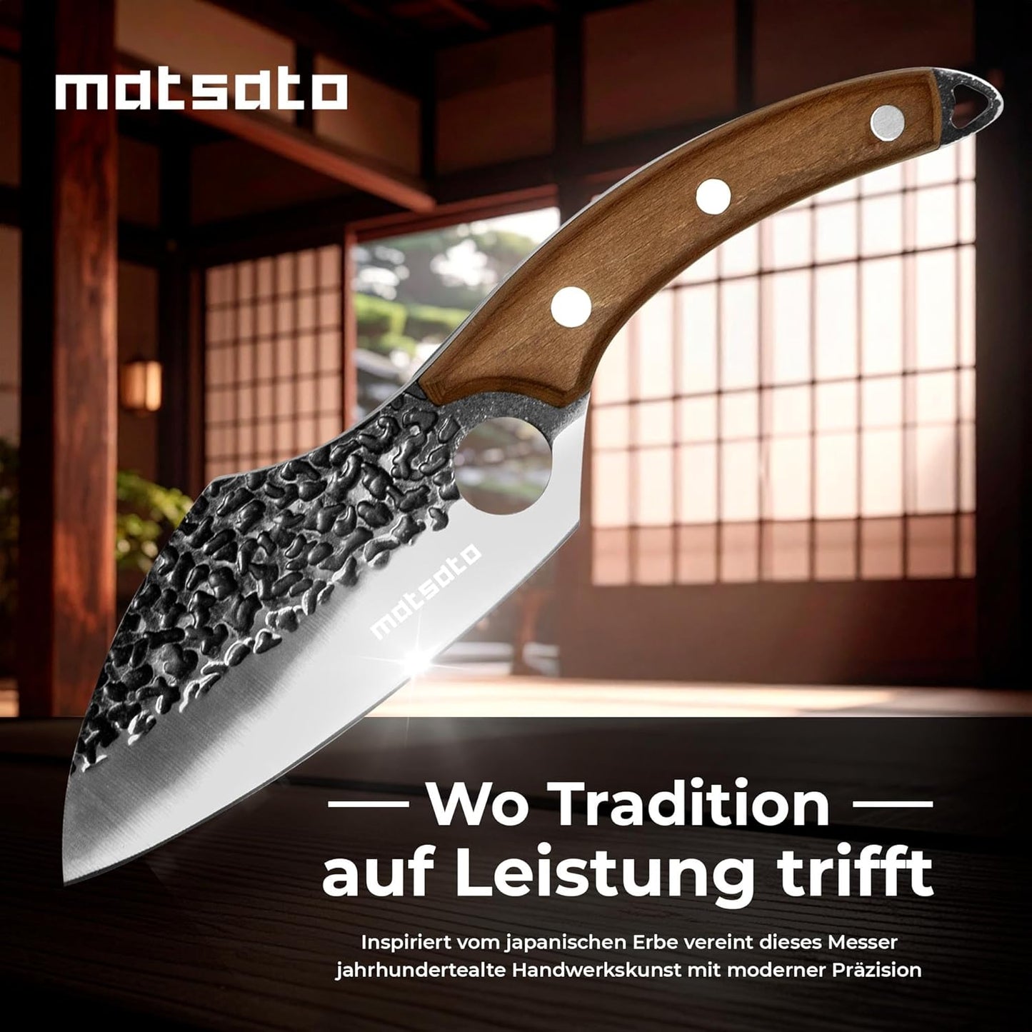 Matsato Messerset 3-Teilig | Scharfes Küchenmesser Set, Vielseitige Messer Für Fleisch, Fisch & Gemüse, Ergonomischer Griff, Ideal Für BBQ