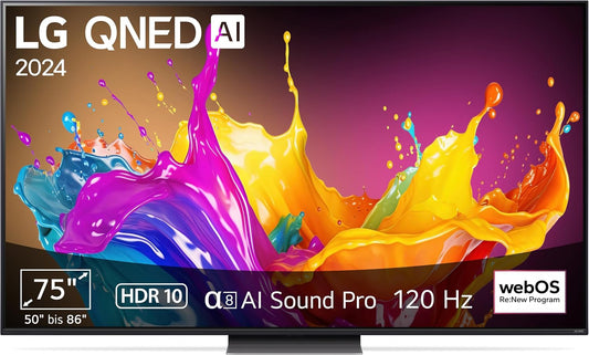 LG 75QNED86T6A TV 75" (190 Cm) QNED Fernseher (Α8 4K Ai-Prozessor, Webos 24, HDR10, Bis Zu 120Hz) [Modelljahr 2024]