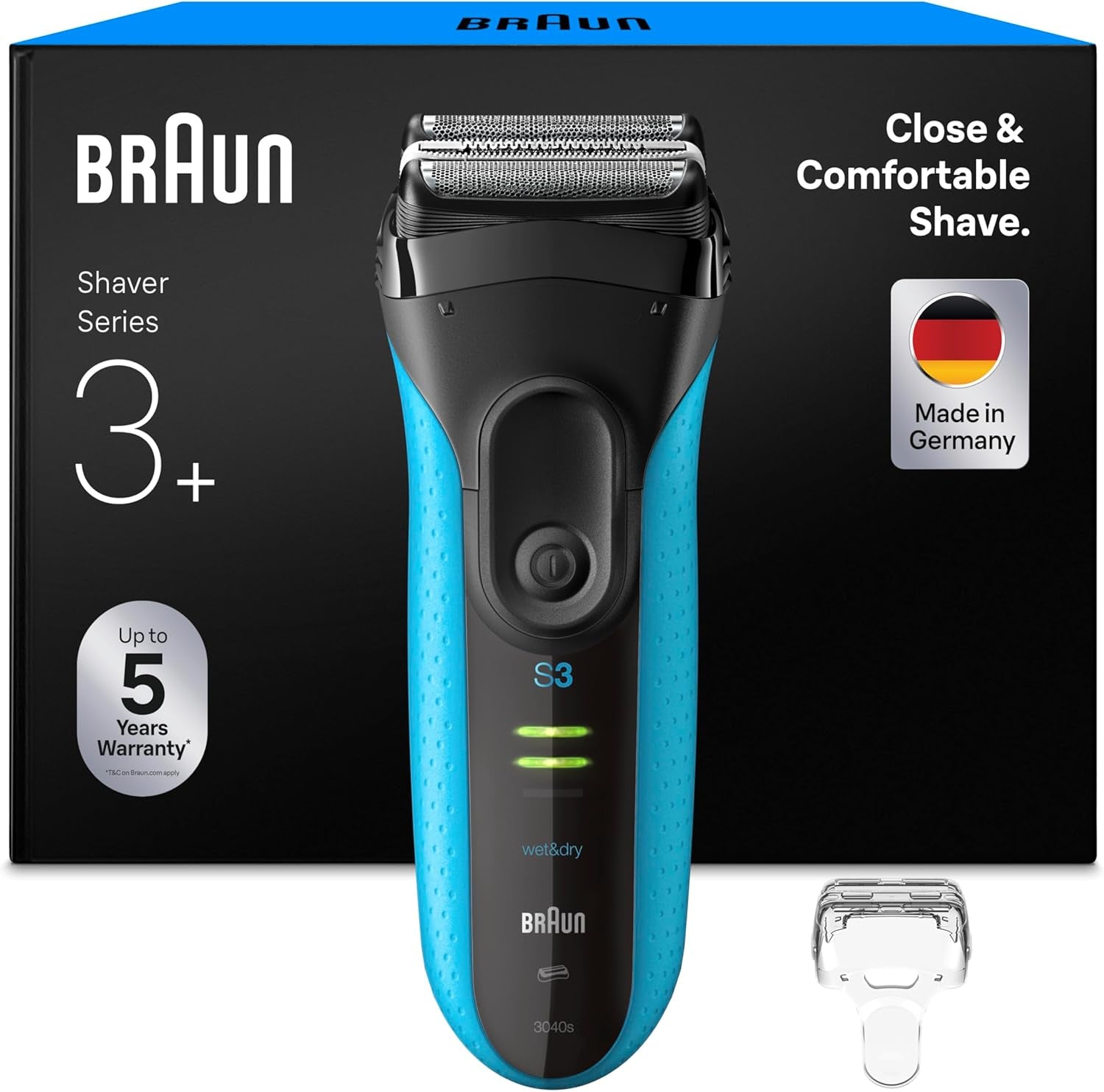 Braun Series 3+ Rasierer Herren Elektrisch, Elektrorasierer, 3 Flexible Klingen, Rasierapparat, Effizienter Microcomb Mitteltrimmer, Präzisionstrimmer, Nass- & Trockenrasierer Für Männer, 3040Si, Blau