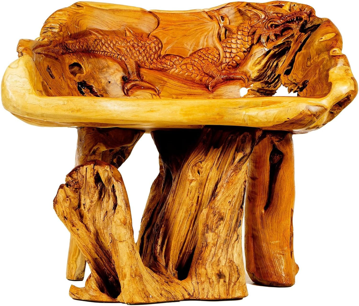 Windalf Massiver Gartenstuhl Mit Drachen NACHTSCHATTEN 80 Cm Holz-Hocker Handarbeit Wurzelholz