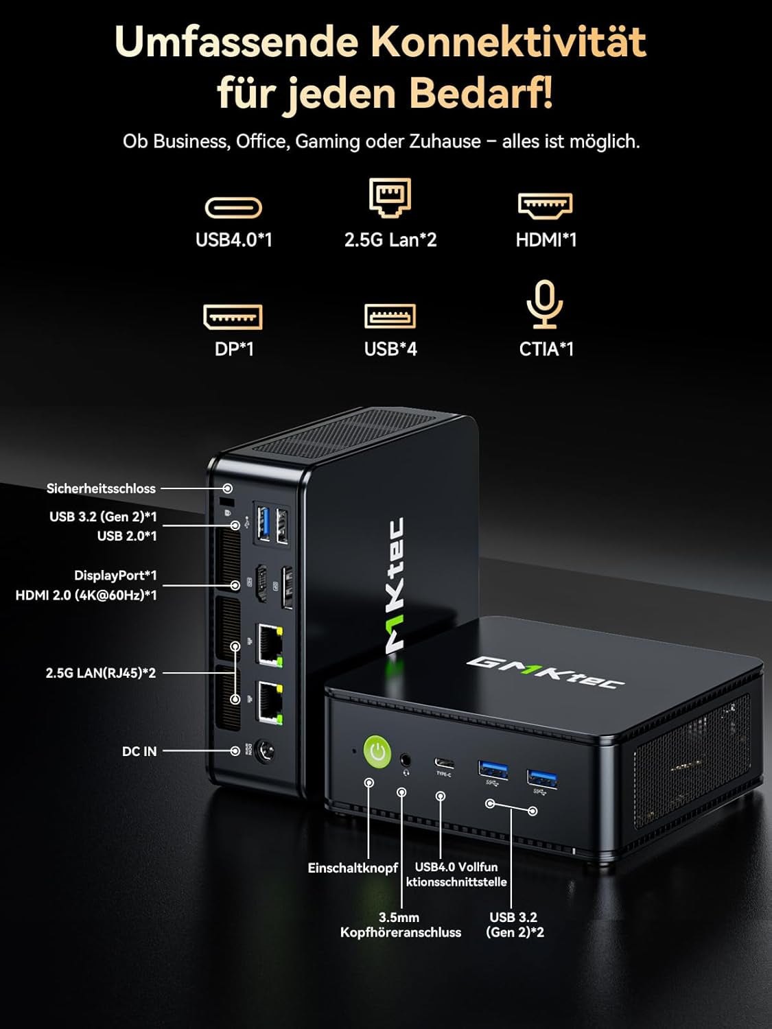 Gmktec Mini PC Ryzen 5 7640HS (Stärker 6800H) Mit Grafikkarte AMD 760M, 16GB DDR5 RAM 512G Pcie3.0 SSD, M6 Ultra Gaming Mini PC Mit Dual 2.5G Lan/Wifi 6E/Triple 4K Display/Usb 4.0 Für Spiele Und Büro