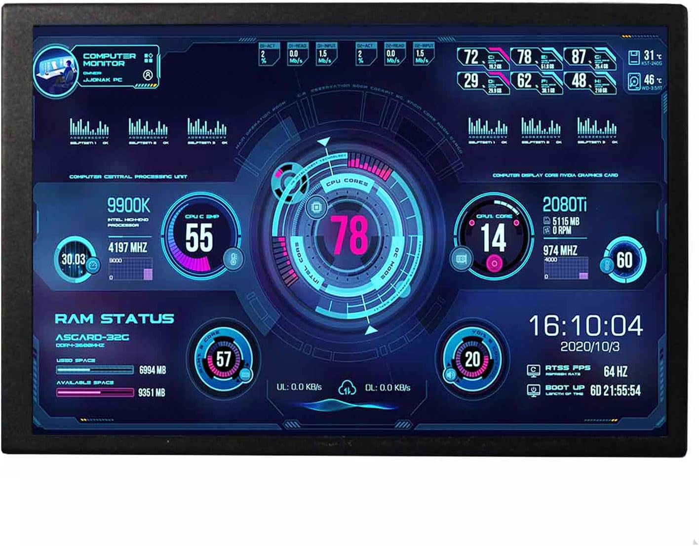 VSDISPLAY 8 Zoll 1280 X 800 IPS LCD Monitor, Universal 120 Mm Lüfterhalterung, PC Gehäuse Display, Für DIY CPU GPU Temperatur Computerbildschirm