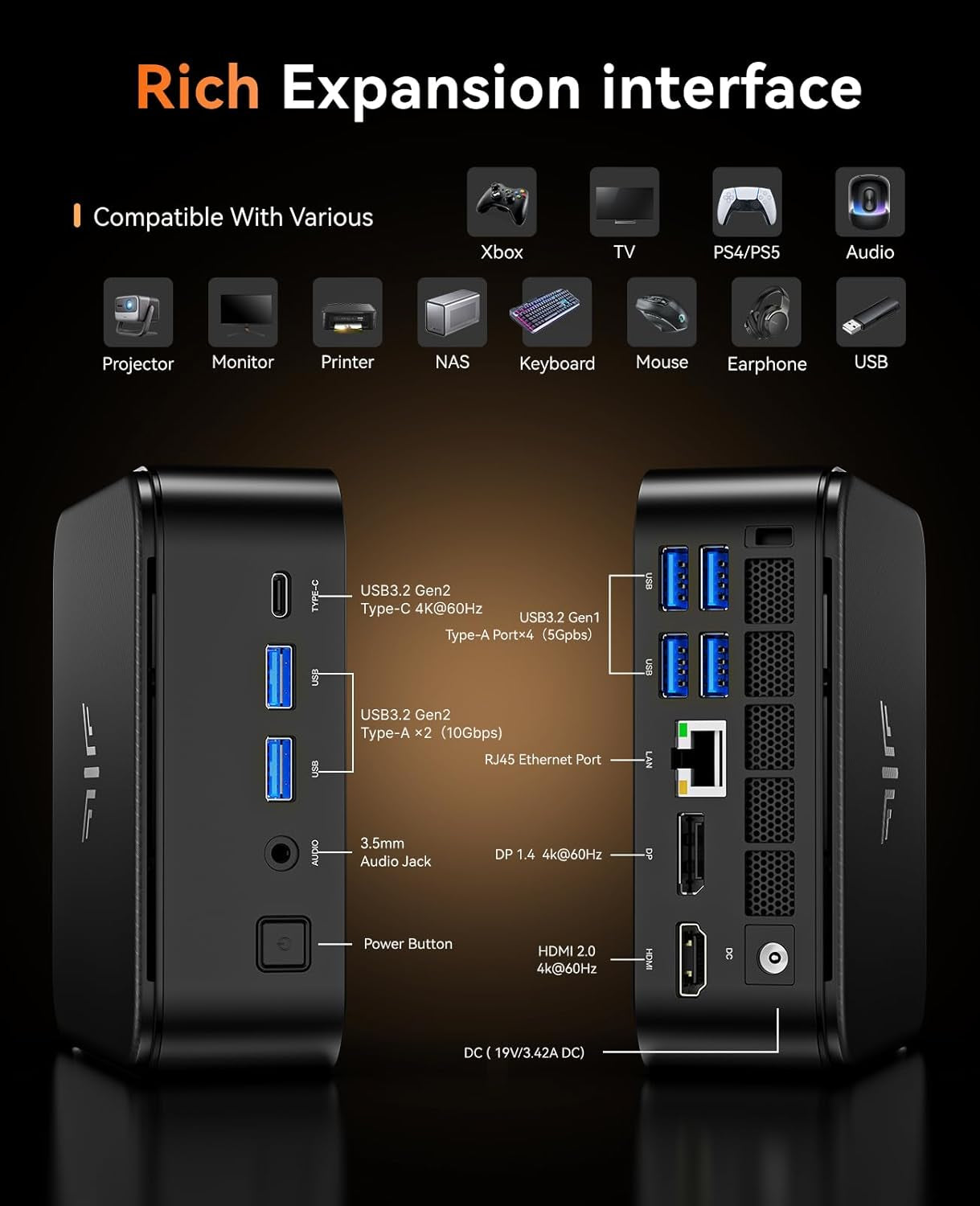 Nipogi E3B Mini PC AMD Ryzen 5 7430U(Bis Zu 4,3Ghz) 16GB DDR4 512GB SSD Mit Radeon RX Vega 7 Graphics Micro Desktop Computer Für Büro/Heimkino/Meeting/Business/Trip |Wifi 6|BT 5.2|USB3.2