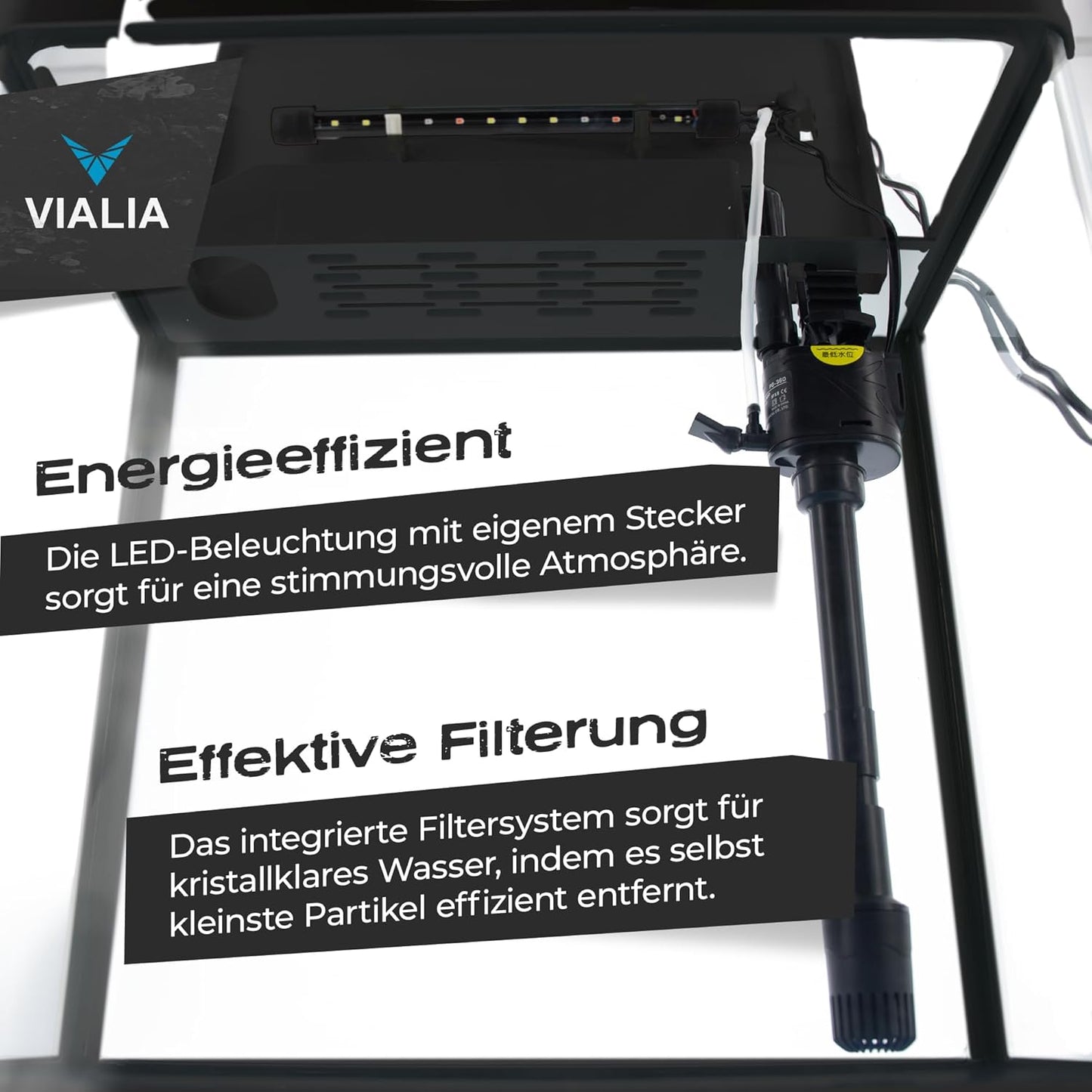 Aquarium Komplettset 30 Liter | Mit Led-Beleuchtung, Pumpe & Filter | 38X24X43 Cm Glasbecken | Gebogene Frontscheibe Für Panoramablick | Nano Aquarium Für Fische & Pflanzen | Schwarz