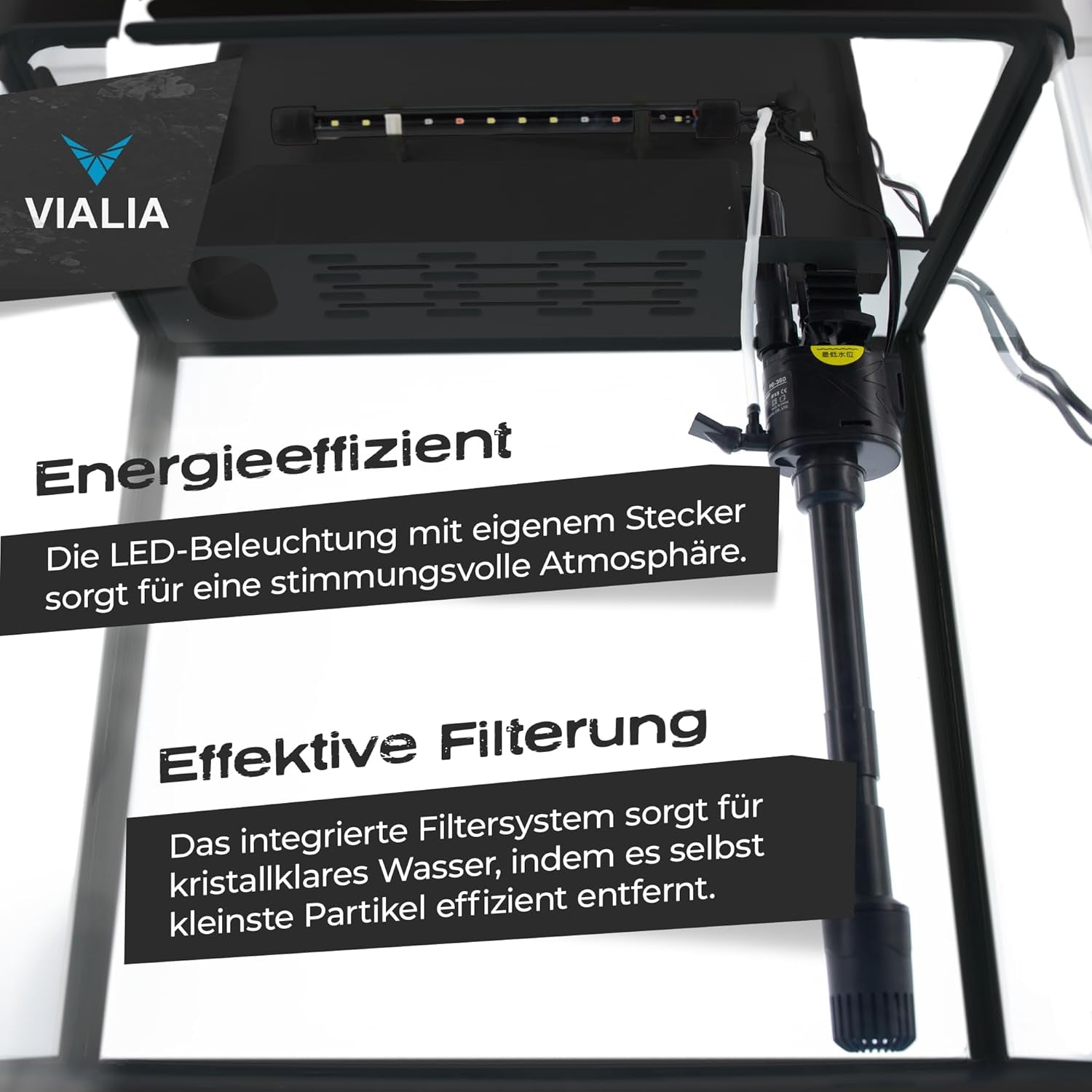Aquarium Komplettset 30 Liter | Mit Led-Beleuchtung, Pumpe & Filter | 38X24X43 Cm Glasbecken | Gebogene Frontscheibe Für Panoramablick | Nano Aquarium Für Fische & Pflanzen | Schwarz