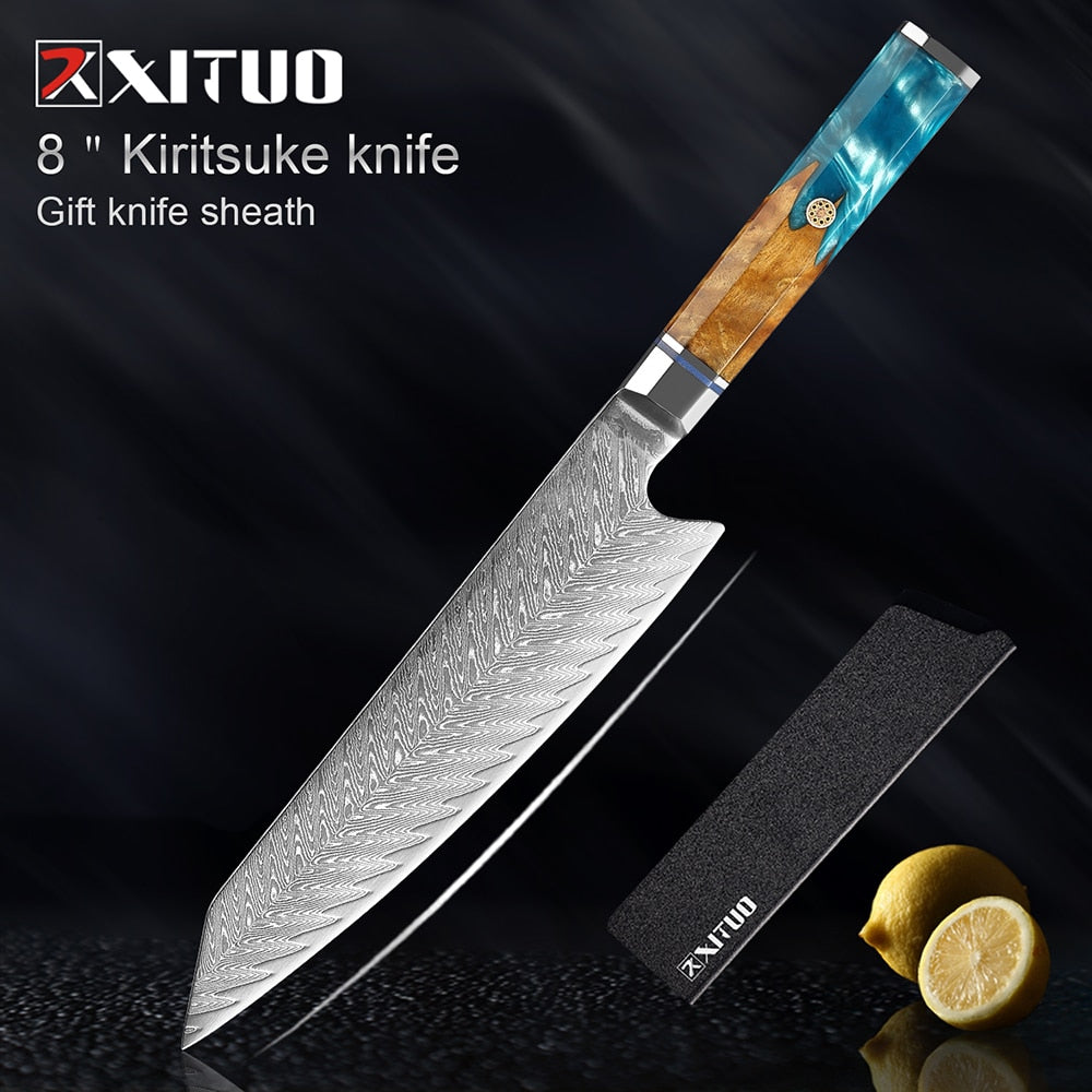 XITUO 1-9Pcs Damascus Chef Knife Razor Sharp Japanese Knife For Kitchen Cuisine Meat Cut Kiritsuke Nakiri Peeling Cooking Knife