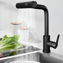Wasserhahn Küche Küchenarmatur Schwarz - Waterfall Spültischarmatur Ausziehbar Mit Brause Mischbatterie Spüle 360° Drehbar Armatur Edelstahl Mit 3 Strahlarten Küchenwasserhahn