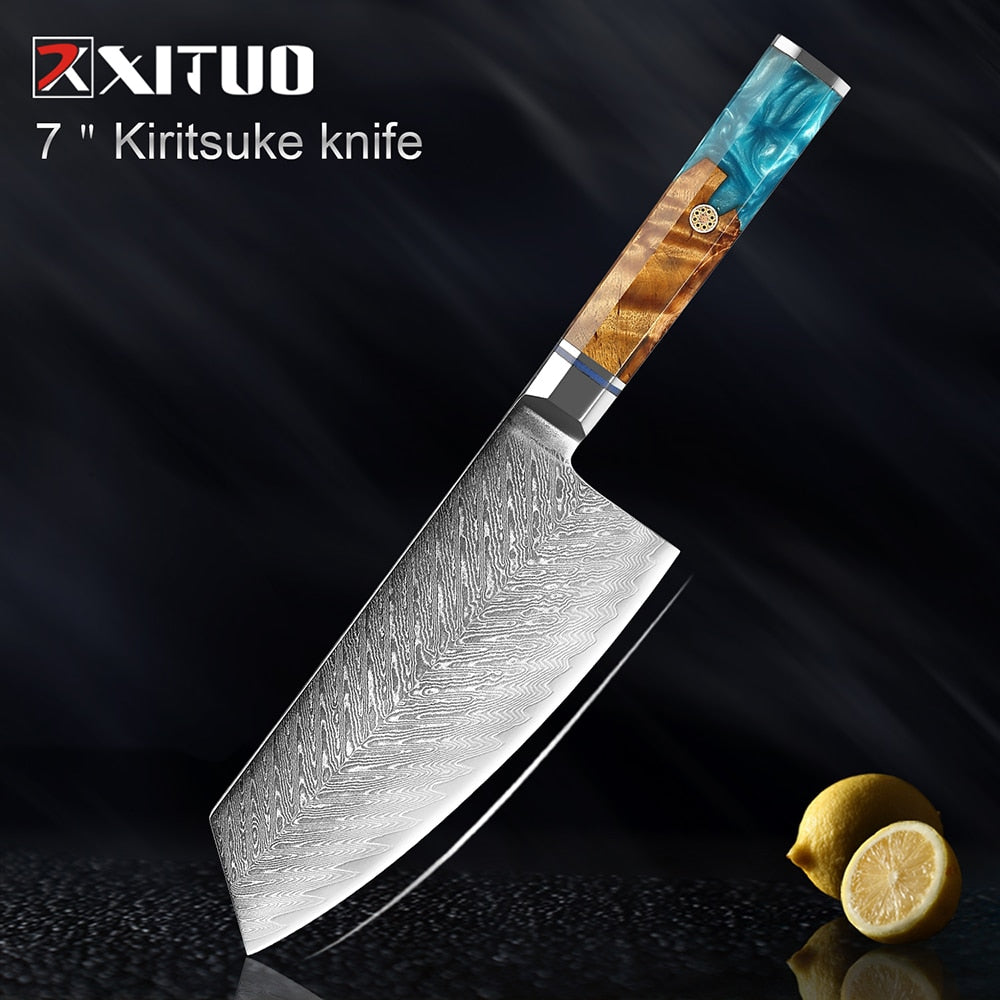 XITUO 1-9Pcs Damascus Chef Knife Razor Sharp Japanese Knife For Kitchen Cuisine Meat Cut Kiritsuke Nakiri Peeling Cooking Knife