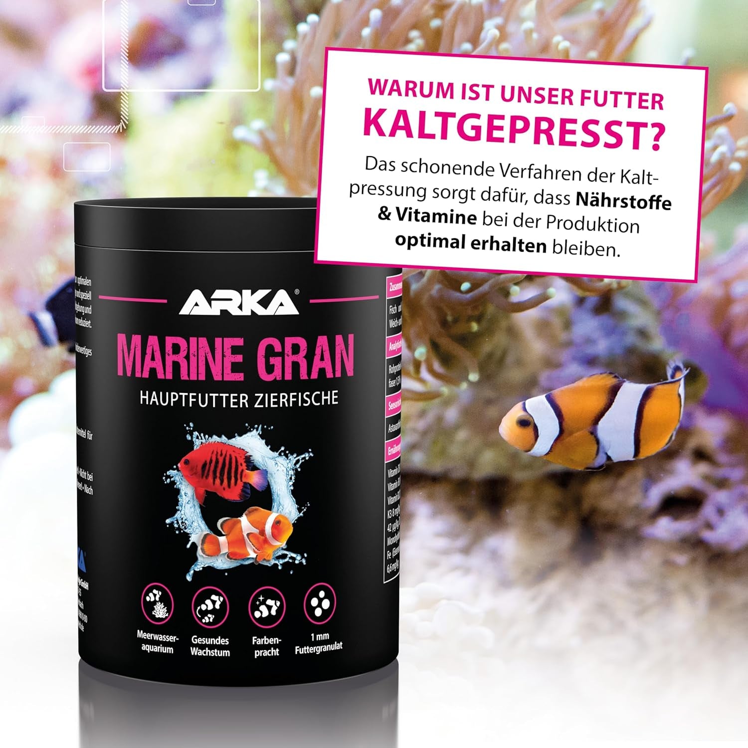 Marine Gran - 1000 Ml / 460 G - Hochwertiges Soft Granulatfutter, Fördert Farbenpracht Und Wachstum Von Meerwasser-Fischen, Kaltgepresst.