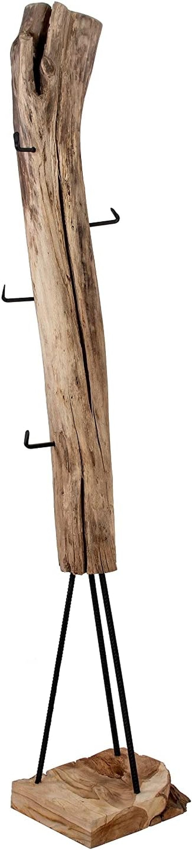 SAM Garderobe Zalacca Aus Teakholz, Naturbelassen, Garderobenständer Aus Massivem Wurzelholz, Kleiderständer Mit Metallstangengestell, 37 X 32 X 185 Cm