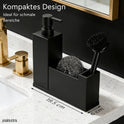 Küchen Organizer Spüle – Spülbecken Organizer Aus Matt-Schwarzem Kunststein – Schmal Und Elegant - Zubehör Für Stilvolle Küchen - Inkl. Seifenspender Und Metallschwamm