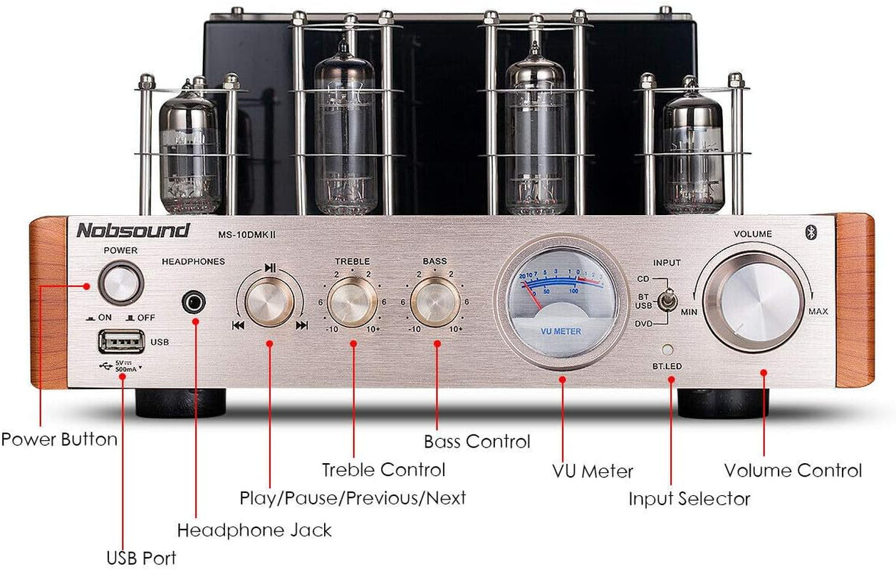 Nobsound MS-10D MKII Tube Amplifier Bluetooth/Usb/Headphone Amp Bass&Treble Hifi Verstärker Audio Receiver Stereo Röhrenverstärker