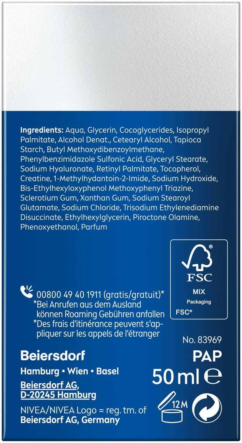 NIVEA MEN Anti-Age Hyaluron Feuchtigkeitscreme, Gesichtspflege Für Männer Mit Hyaluron, Pro-Retinol Und LSF 15, Gesichtscreme Für 24H Feuchtigkeit Und Sichtbare Faltenmilderung (50 Ml)