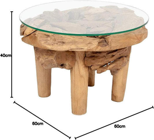Teak Couchtisch Bosco-60Cm Natural Massivholz Teakwurzel Wohnzimmertisch Tisch