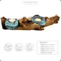 Teelichthalter Glas Und Holz, Tisch Deko Wurzelholz Aus Teakholz Stamm Holzschale - 2Er Für Zwei Teelichter