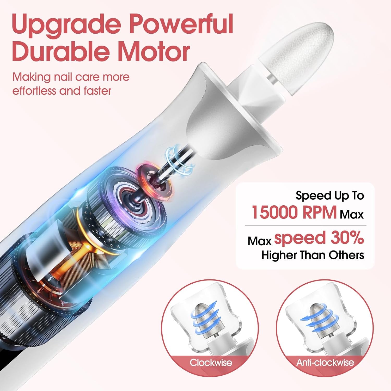 Maniküre/Pedikure Set Elektrisch, Nagelfelile, Nagelfraser Und Hornhautentfemer Mit 10 Aufsatze Zur Nagelpflege, Mit 10 Geschwindigkeiten, LED Licht, Aufbewahrungstasche