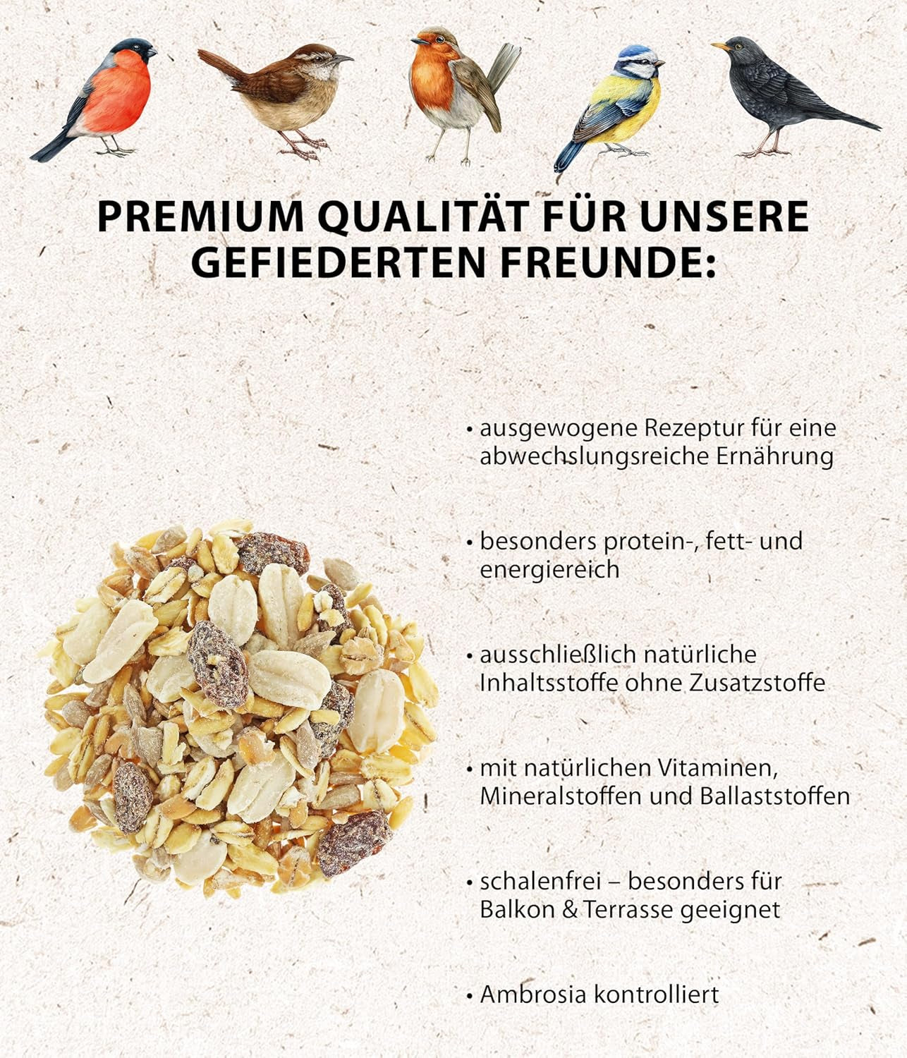 Dehner Natura Premium Wildvogelfutter, Streufutter Schalenfrei, Ganzjahresfutter Proteinreich / Energiereich, Hochwertiges Vogelfutter Für Wildvögel, 10 Kg