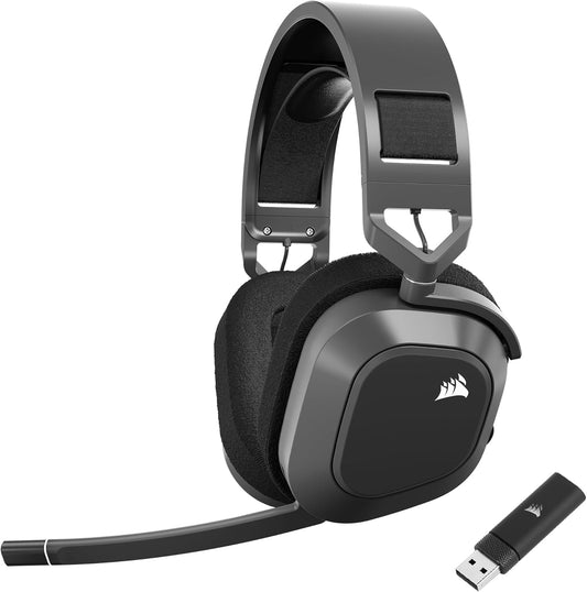 CORSAIR HS80 MAX WIRELESS Multiplattform-Gaming-Headset Mit Bluetooth – Dolby Atmos – Omnidirektionales Mikrofon – Icue-Kompatibel – PC, Mac, PS5, PS4, Switch, Mobil – Stahlgrau