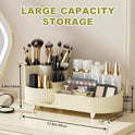 Make up Organizer 360° Drehbar, Großer Bad Kosmetik Organizer Mit Aufbewahrungsbox Für Schminktisch – Inkl. Makeup Pinsel Reiniger (Beige)