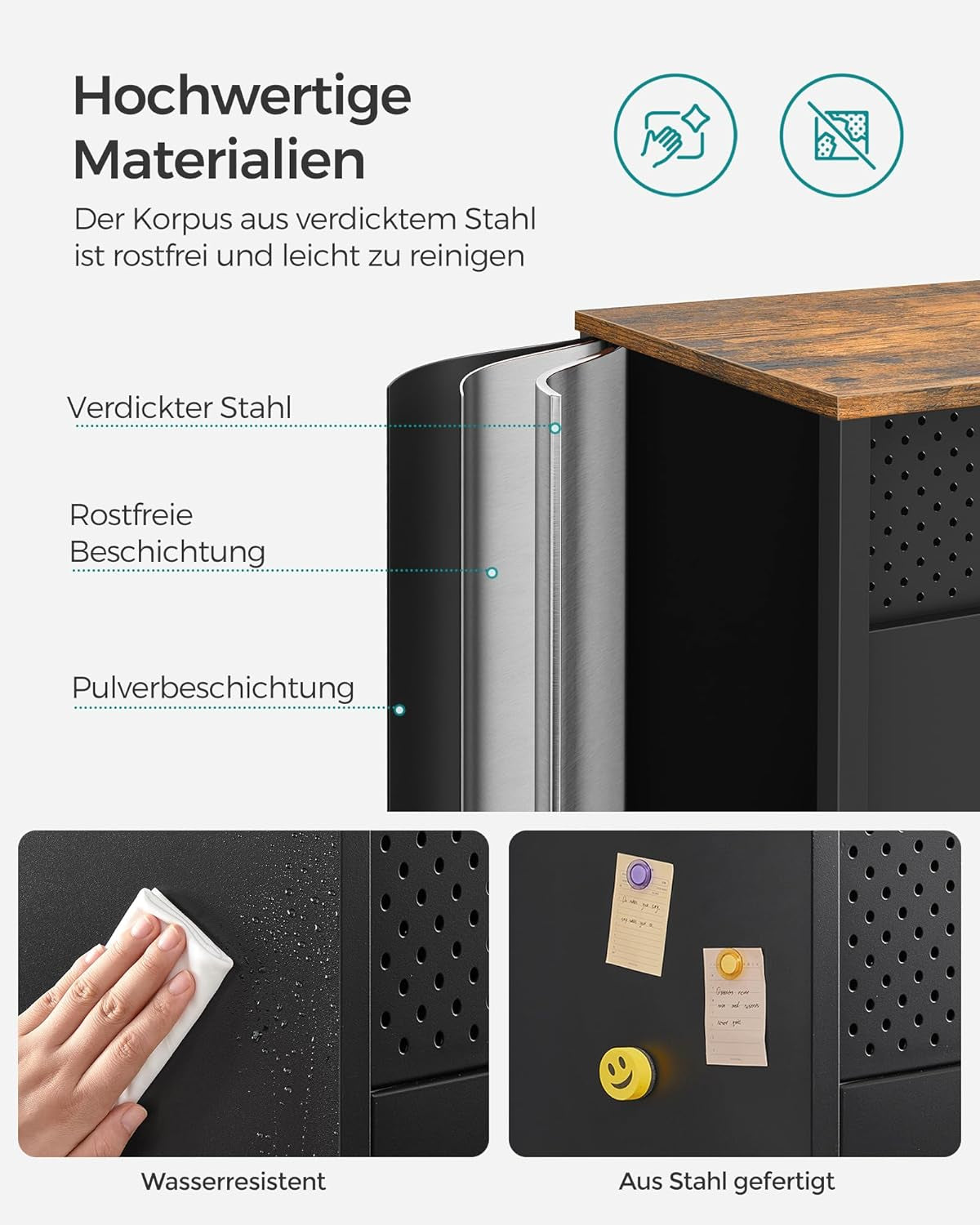 SONGMICS Aufbewahrungsschrank, Metallschrank, Mit Doppeltür, Magnetverschluss, Verstellbarer Einlegeboden, Stahlgestell, 40 X 80 X 76 Cm, Vintagebraun-Schwarz LSC102B01