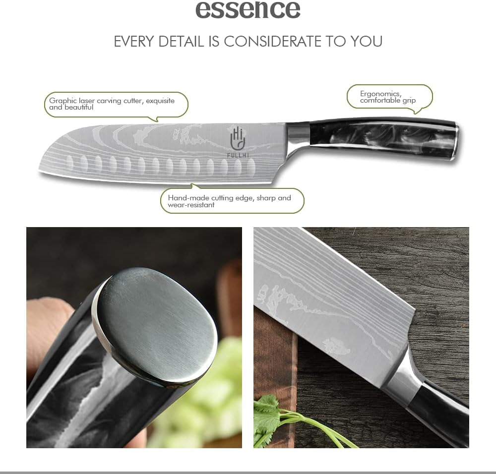 FULLHI Messer Set, 14Pcs Japanisches Messer Set, Mehrfarbige Deutsche Edelstahl Küchenmesser Set