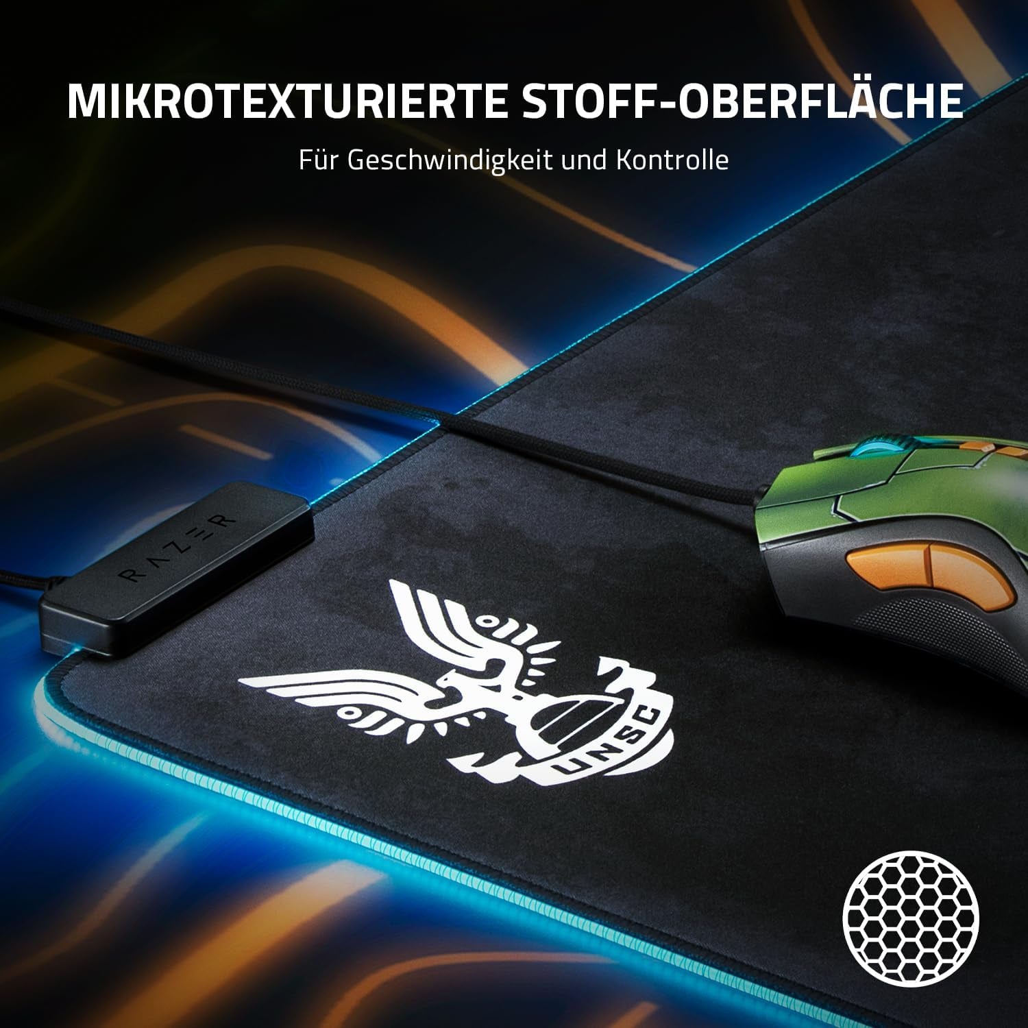 Razer Goliathus Extended Chroma (Halo Infinite Edition) - Extra Große Weiche XXL Gaming Maus-Matte Mit RGB Beleuchtung (Kabelhalterung, Stoff-Oberfläche, Gesteppter Rand) HALO